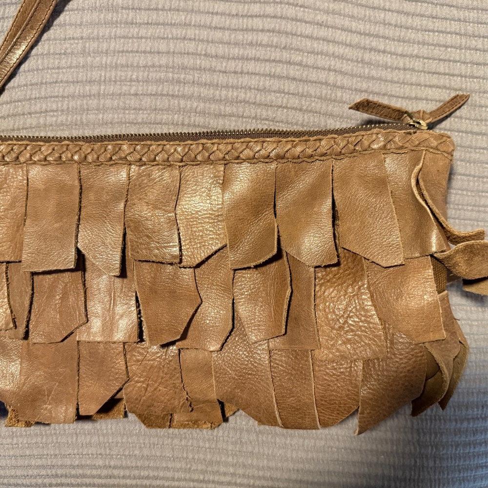 Cleobella Brown Leather Fringe Clutch